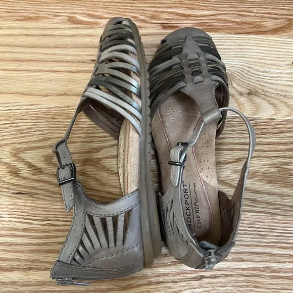 Rockport cobb hill inglewood hurache khaki leather sandals ,SZ 7.5M.