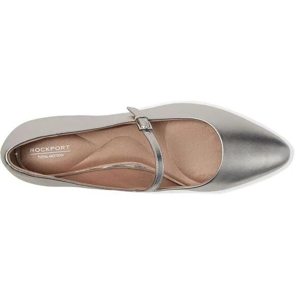 Rockport Taren Dress Flats Women's 9 Silver Leather Pointed Toe Slip-On ZPO898