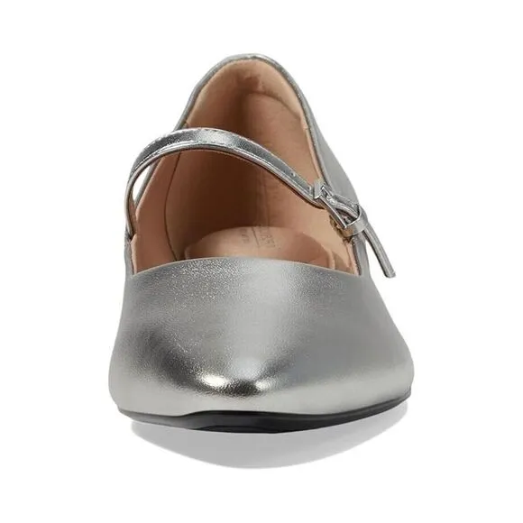 Rockport Taren Dress Flats Women's 9 Silver Leather Pointed Toe Slip-On ZPO898
