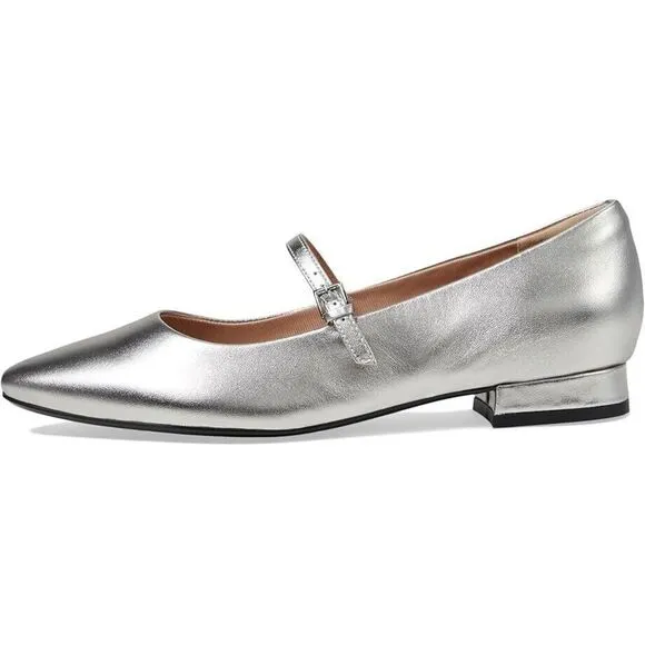 Rockport Taren Dress Flats Women's 9 Silver Leather Pointed Toe Slip-On ZPO898