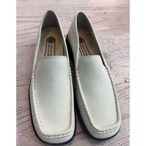Rockport Women's light green Leather Loafers Size 8.5 Square Toe Slip On NWOT