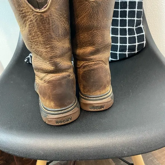 Rocky Waterproof Cowboy Leather Pull On Work Boots Kids 3.5