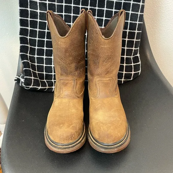 Rocky Waterproof Cowboy Leather Pull On Work Boots Kids 3.5