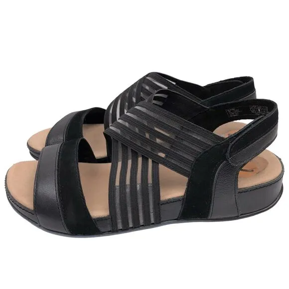 Romika Fidschi 64 Black Leather Mesh Sandals Slingback Strappy Sz 38 US 7 - 7.5