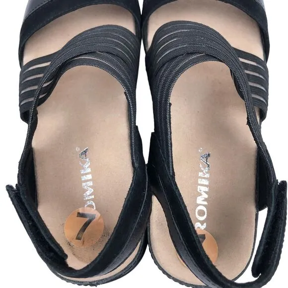 Romika Fidschi 64 Black Leather Mesh Sandals Slingback Strappy Sz 38 US 7 - 7.5