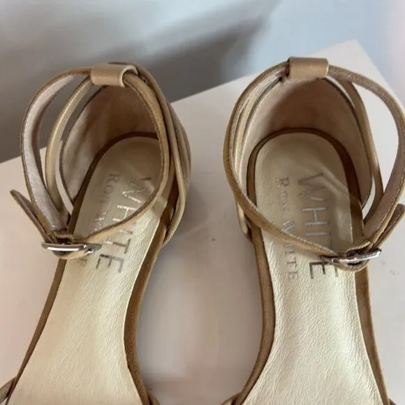 Ron White tan suede pointed flats with ankle strap size 6.5