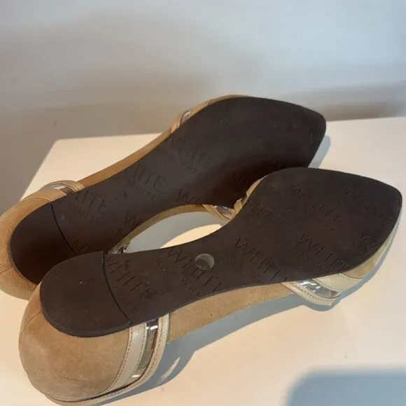 Ron White tan suede pointed flats with ankle strap size 6.5