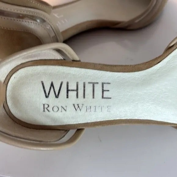 Ron White tan suede pointed flats with ankle strap size 6.5