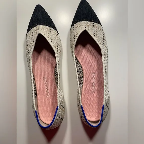 Rothy's Black and Cream Pointed Toe Flats