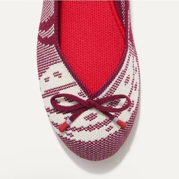 Rothy's Botanical Burgundy Bow Back Stripe Flats Red White Pattern Ballet Women