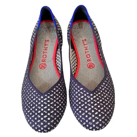 Rothy's Maritime Honeycomb Spotted Navy Blue Ballet Flats