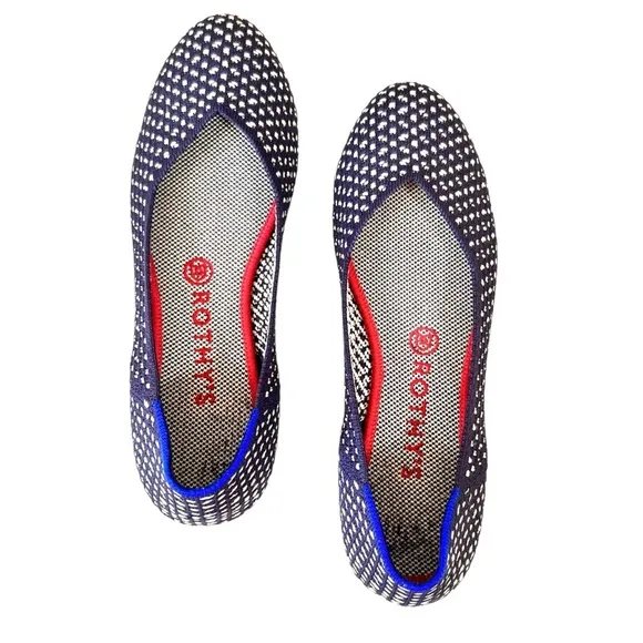 Rothy's Maritime Honeycomb Spotted Navy Blue Ballet Flats