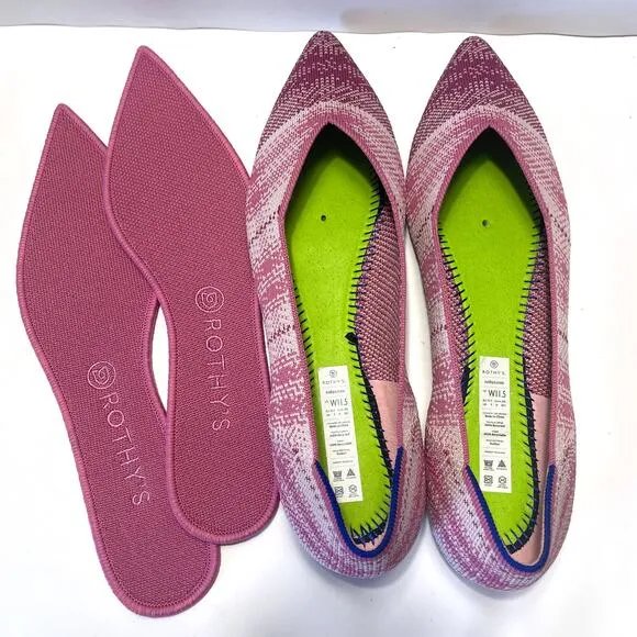 ROTHY'S NWOT Rare Breast Cancer Awareness Pointed Flats in Pink Size 11.5