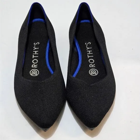 Rothy's Pointed Toe Black and Blue Flats Shoes Women's Size 6.5