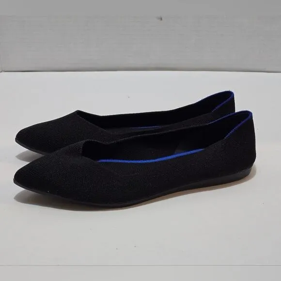 Rothy's Pointed Toe Black and Blue Flats Shoes Women's Size 6.5