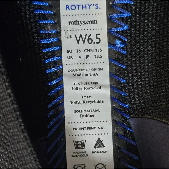 Rothy's Pointed Toe Black and Blue Flats Shoes Women's Size 6.5