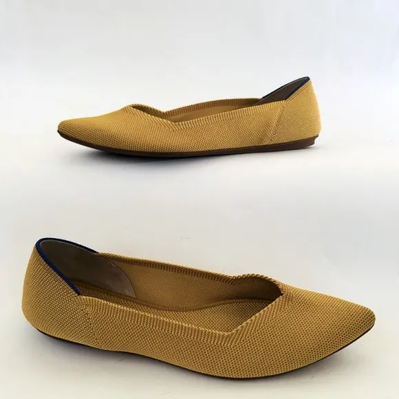 Rothy’s Pointed Toe Minimalist Ballet Flats, Marigold Sunshine Yellow, Size 7.5