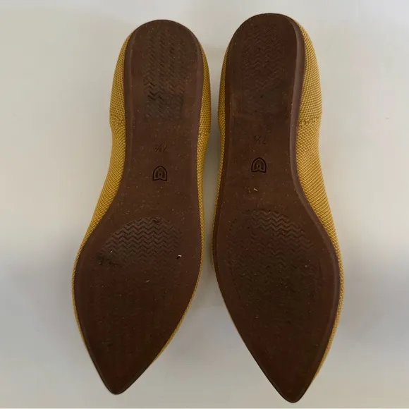 Rothy’s Pointed Toe Minimalist Ballet Flats, Marigold Sunshine Yellow, Size 7.5