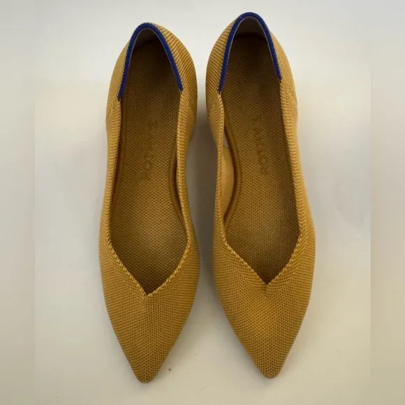 Rothy’s Pointed Toe Minimalist Ballet Flats, Marigold Sunshine Yellow, Size 7.5