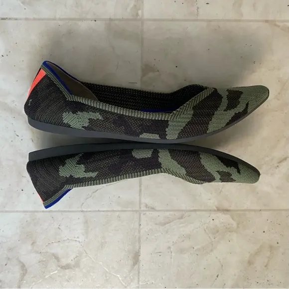 Rothy's Pointed Toe Olive Camo Slip-on Knit Ballet Flats size 7