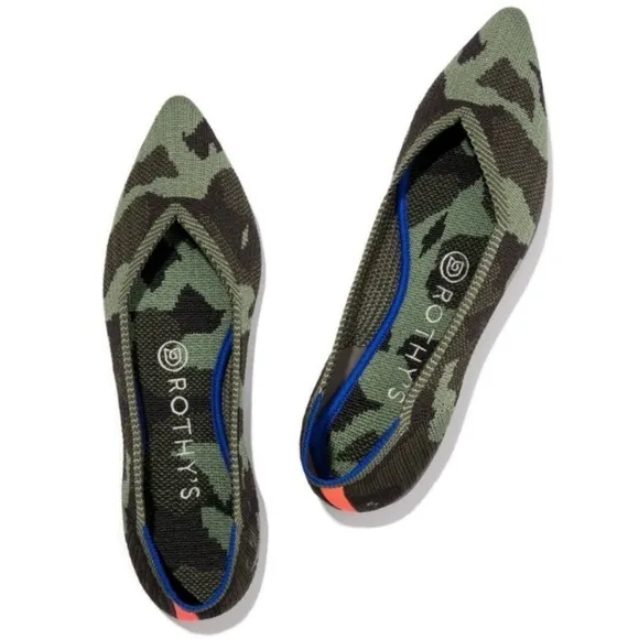 Rothy's Pointed Toe Olive Camo Slip-on Knit Ballet Flats size 7