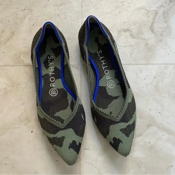 Rothy's Pointed Toe Olive Camo Slip-on Knit Ballet Flats size 7