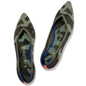 Rothy's Pointed Toe Olive Camo Slip-on Knit Ballet Flats size 7