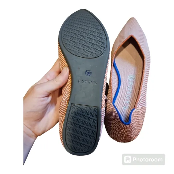 Rothy's Rare Size 9 Amber Herringbone Metallic The Point Ballet Flat Shoes