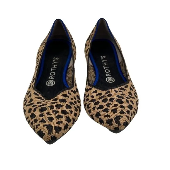 Rothy's Tan Black Leopard Animal Print Pointed Toe Slip-On Flats Size 10 Women's