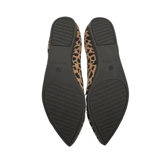 Rothy's Tan Black Leopard Animal Print Pointed Toe Slip-On Flats Size 10 Women's