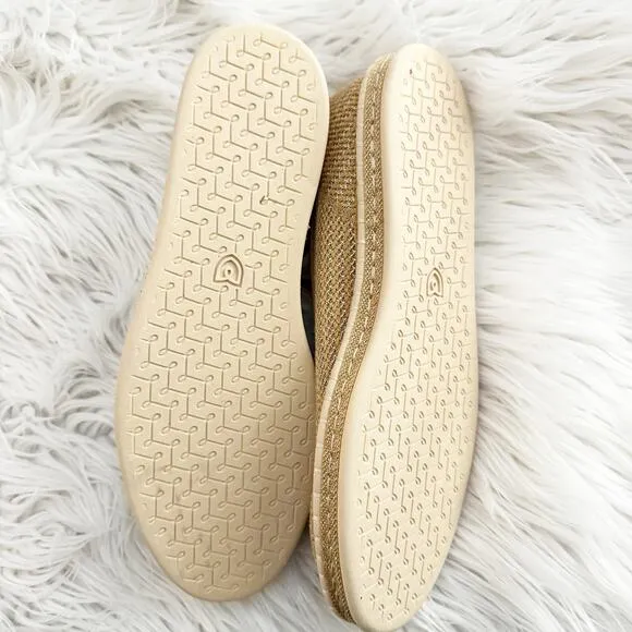 ROTHY'S | The Espadrille Gold Stripe Ballet Ankle Lace Wrap Tie Ivory | Size 9