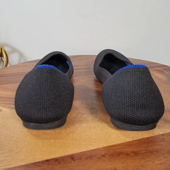 Rothys The Flat Kit Ballet Flats Black and Blue Washable Size 6