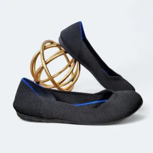Rothys The Flat Kit Ballet Flats Black and Blue Washable Size 6
