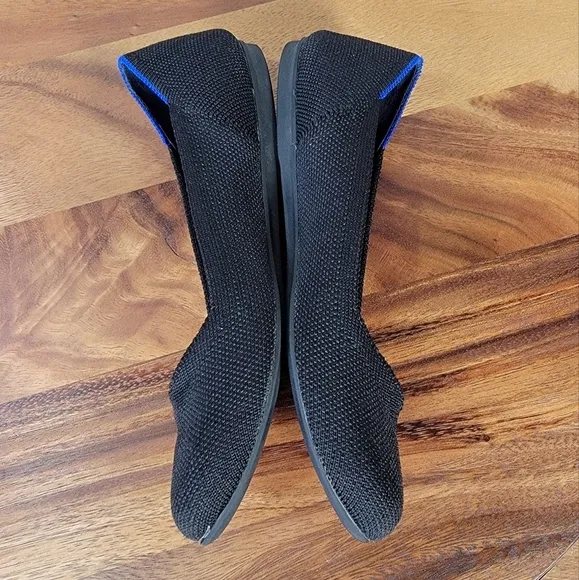 Rothys The Flat Kit Ballet Flats Black and Blue Washable Size 6