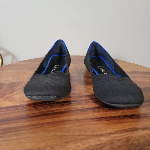 Rothys The Flat Kit Ballet Flats Black and Blue Washable Size 6