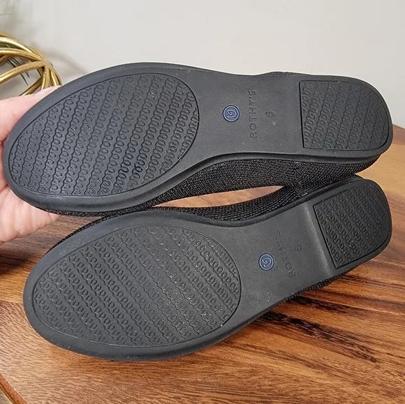 Rothys The Flat Kit Ballet Flats Black and Blue Washable Size 6