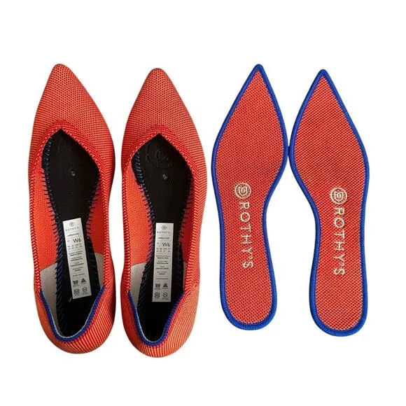 Rothy's The Point Ballet Flat Shoes Orange Knit Washable Comfort Women’s Size 6