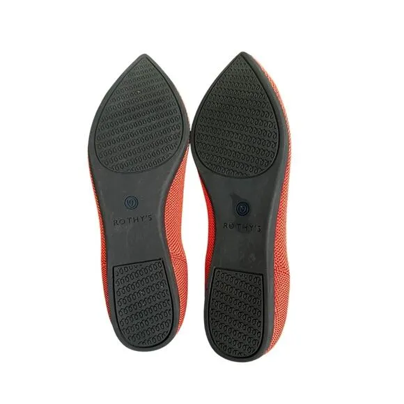 Rothy's The Point Ballet Flat Shoes Orange Knit Washable Comfort Women’s Size 6