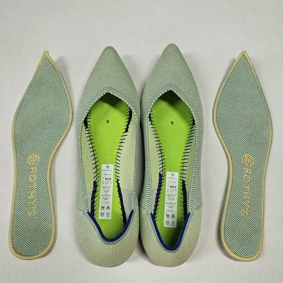 Rothy's The Point Ballet Flats Womens Size 10 Mint Green Pointed Toe Knit Office