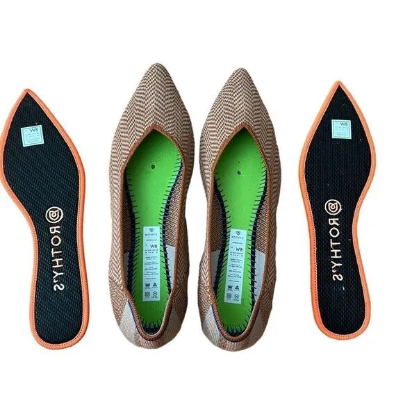 Rothy’s The Point Ballet Flats Camel Heringbone Rare Size 8
