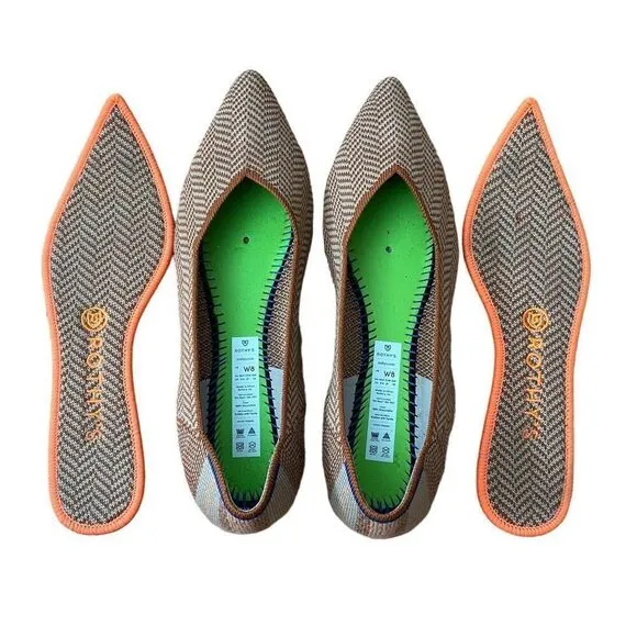Rothy’s The Point Ballet Flats Camel Heringbone Rare Size 8