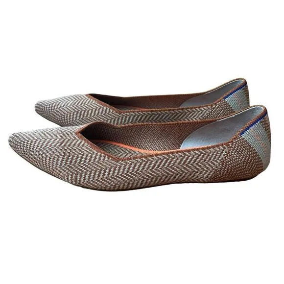 Rothy’s The Point Ballet Flats Camel Heringbone Rare Size 8