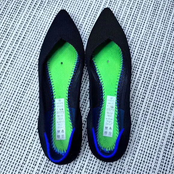 Rothy's The Point Black Shoes Ballet Flats Pointed Toe Soft Recycle Size W8