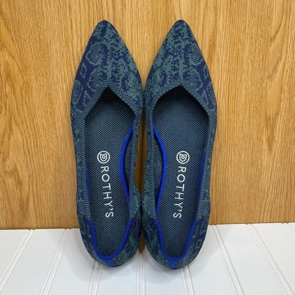 Rothys The Point Emerald Blue Snake Flats