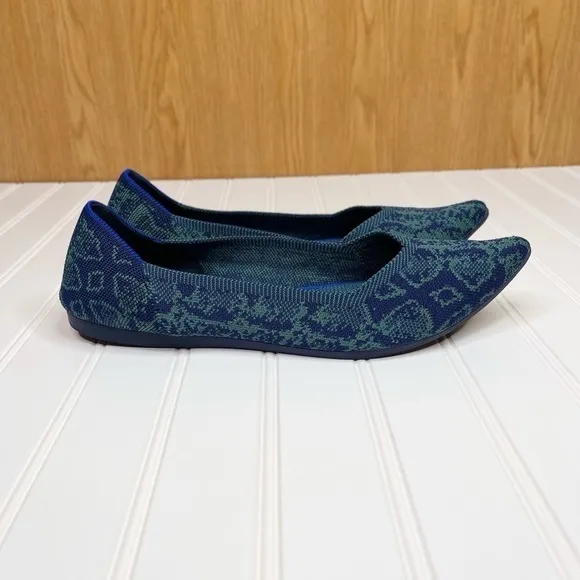 Rothys The Point Emerald Blue Snake Flats