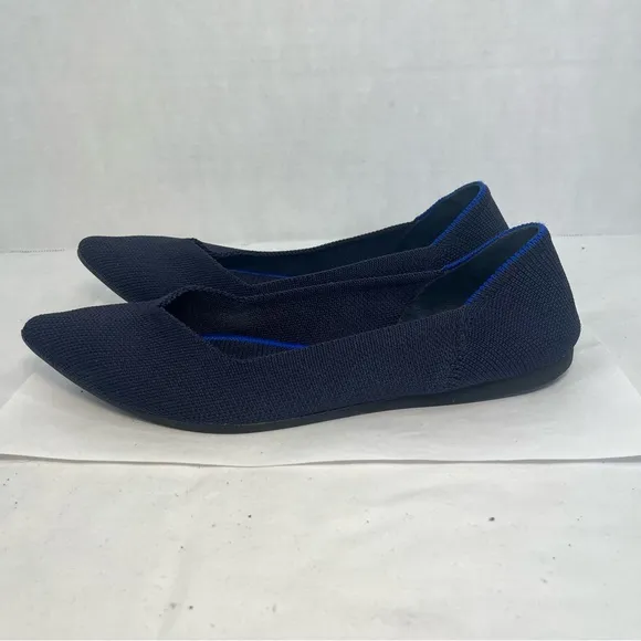 Rothy’s The Point Flat Pointed Toe Ballet Flats Sandals Navy Blue Women 7