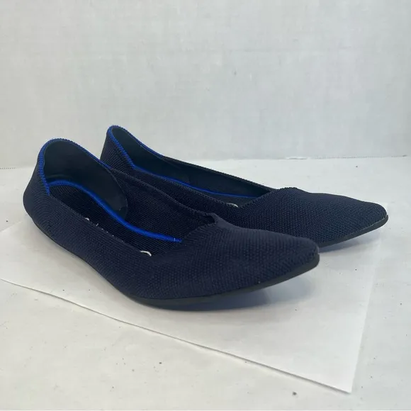 Rothy’s The Point Flat Pointed Toe Ballet Flats Sandals Navy Blue Women 7