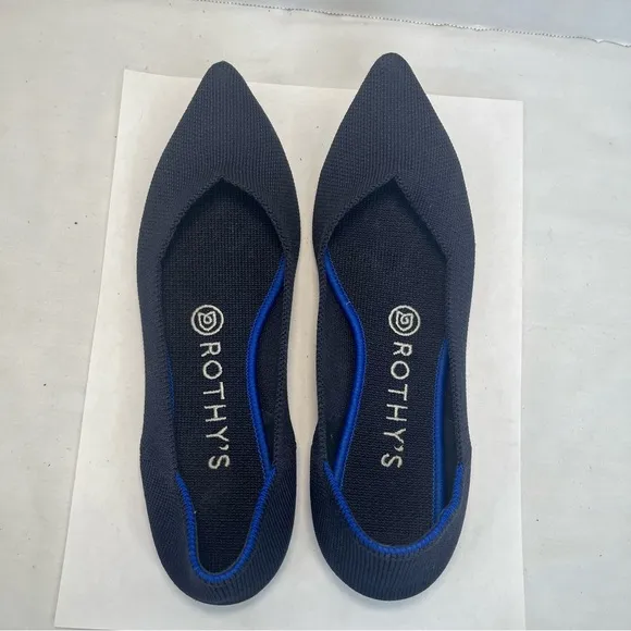Rothy’s The Point Flat Pointed Toe Ballet Flats Sandals Navy Blue Women 7