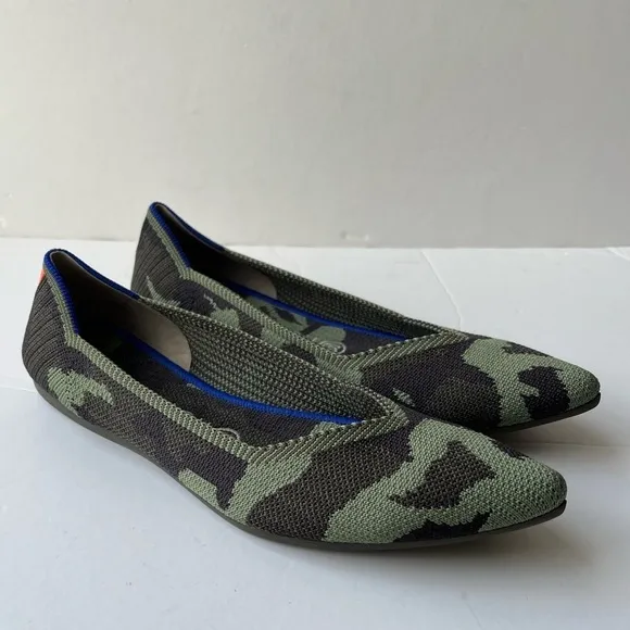 Rothy's The Point Olive Camo Ballet knit Pointed Toe Flats Women’s size 9