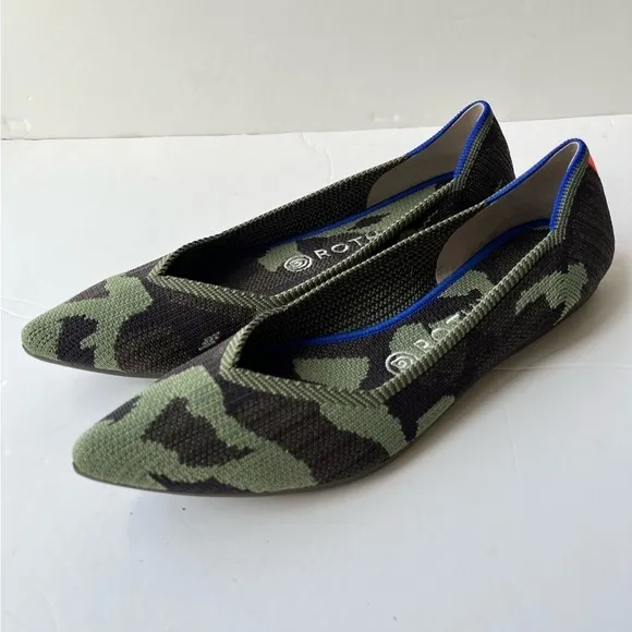 Rothy's The Point Olive Camo Ballet knit Pointed Toe Flats Women’s size 9